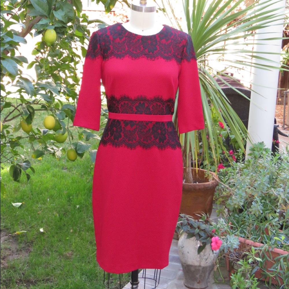 Danny and Nicole Red Dress with Black Lace Size 10